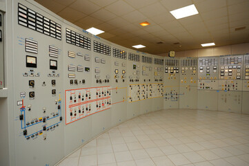 Main control board in a control operations room of the reactor of the Chernobyl Nuclear Power Plant.