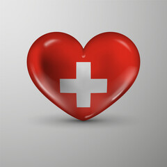 3d heart background with flag of Switzerland. An element of impact for the use you want to make of it.