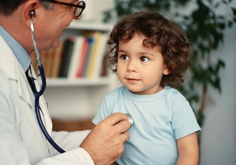 A warm and engaging moment between a young child and a doctor