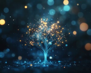 Vibrant conceptual art of fiber optic tree digital space abstract design technology environment artistic perspective innovation theme