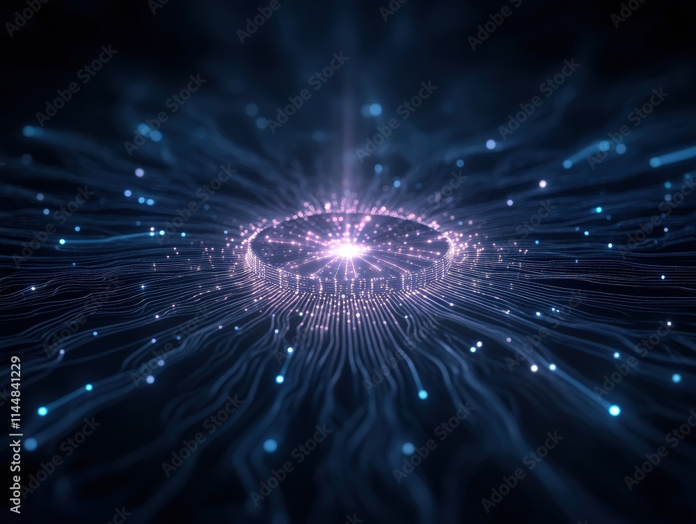 Poster dynamic closeup of a futuristic internet hub digital realm visual art high-tech environment abstract