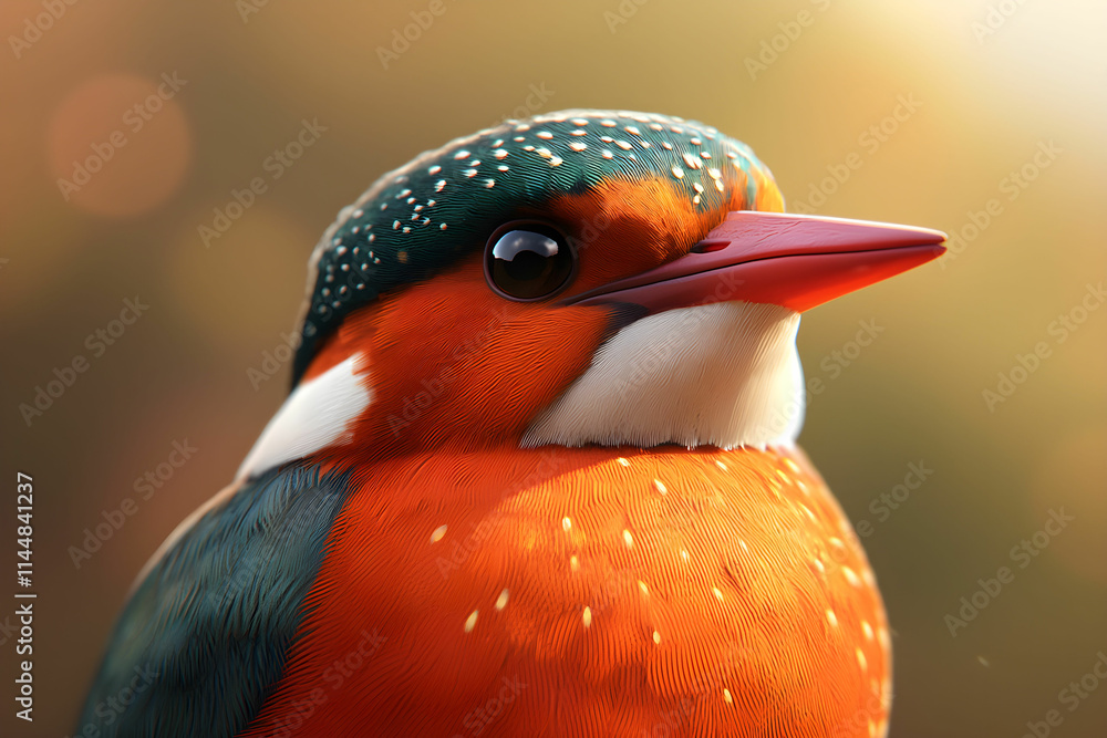 Poster close-up portrait of colorful kingfisher bird with sparkling feathers and intense eyes set against a