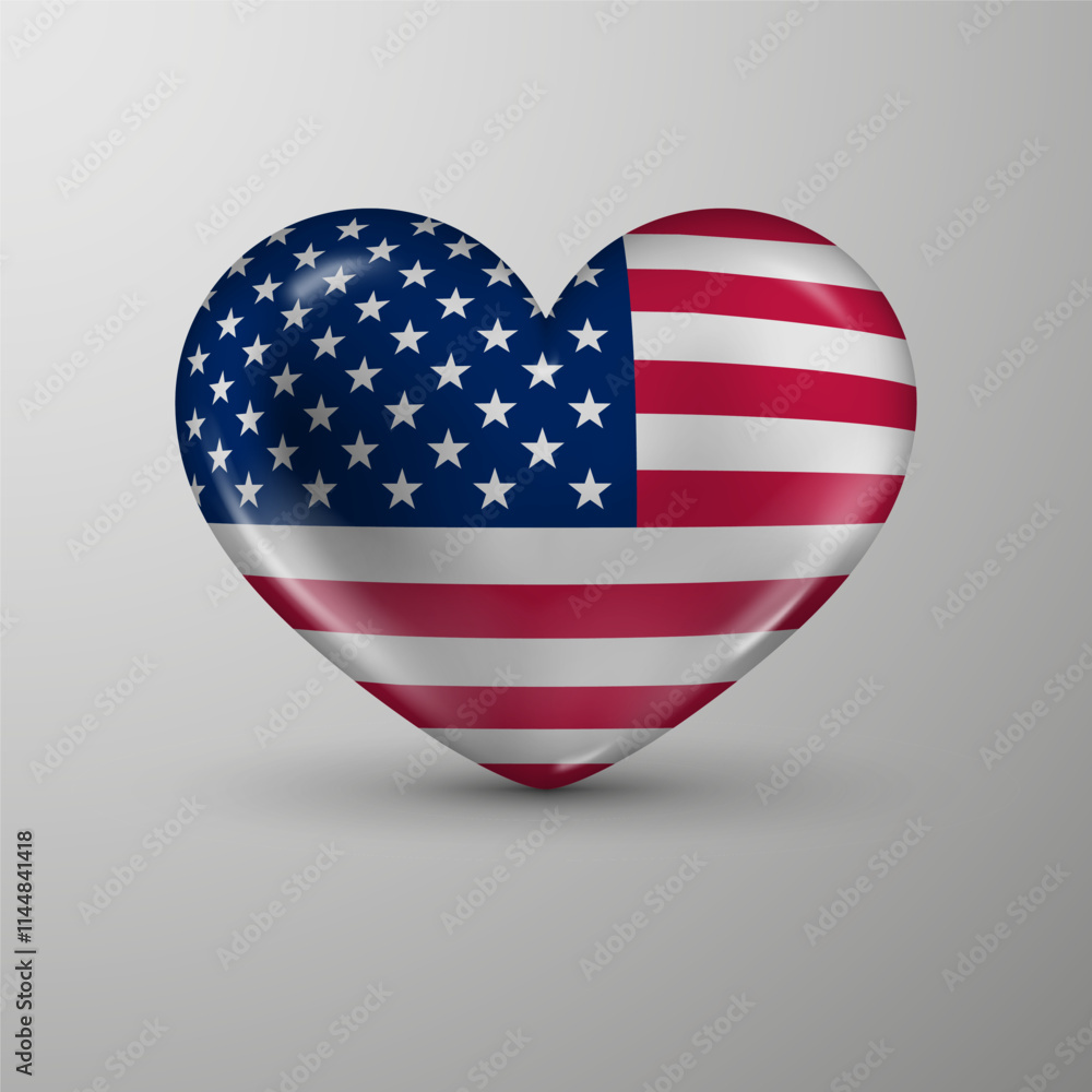 Poster 3d heart background with flag of usa. an element of impact for the use you want to make of it.