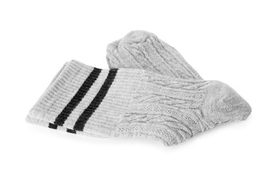 Pair of soft socks isolated on white