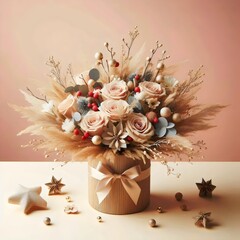 Still life with a bouquet and decorations.