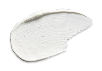 Cream isolated on white, top view. Sample of cosmetic product