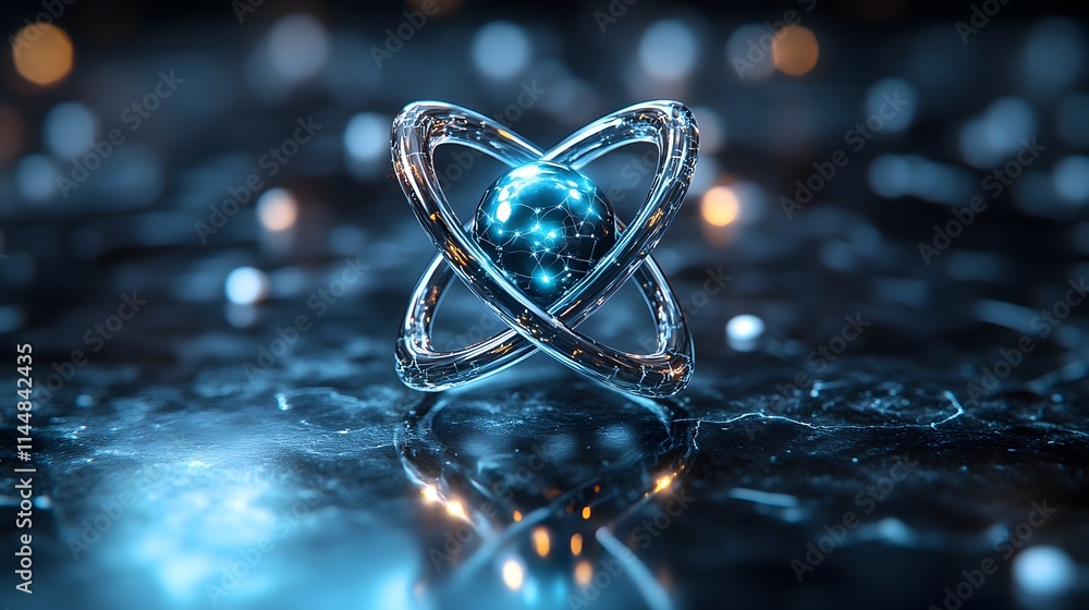 Poster highly detailed 3d rendering of a technetium atom showcasing its precise electron shell structure an