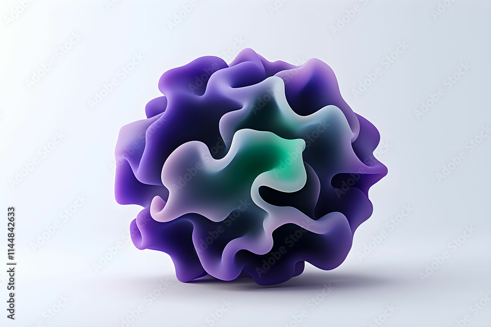 Poster abstract shape with smooth curves and soft shadows in purple and green tones for modern art and desi