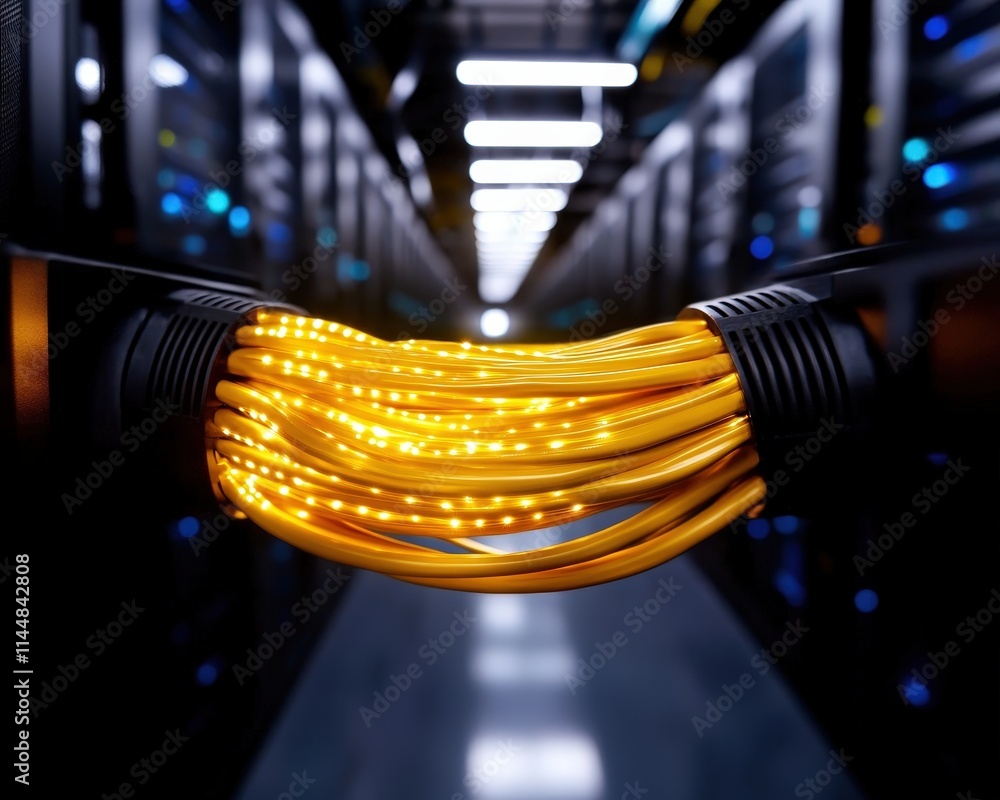 Poster advanced fiber optic cable system installation in data center technology infrastructure high-tech en