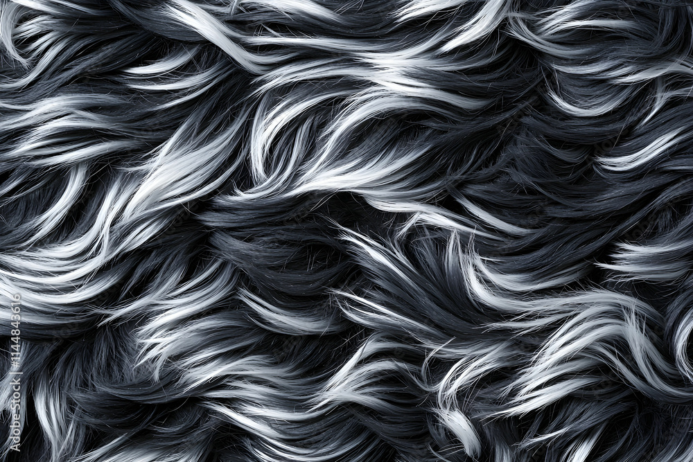 Aufkleber soft black and white fur texture with flowing waves and gentle curves for backgrounds and textures i