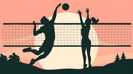 Silhouette of volleyball players