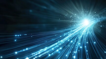 Fototapeta premium Glowing fiber optic paths illustrating the data highway concept digital realm visual art cyber environment dynamic perspective