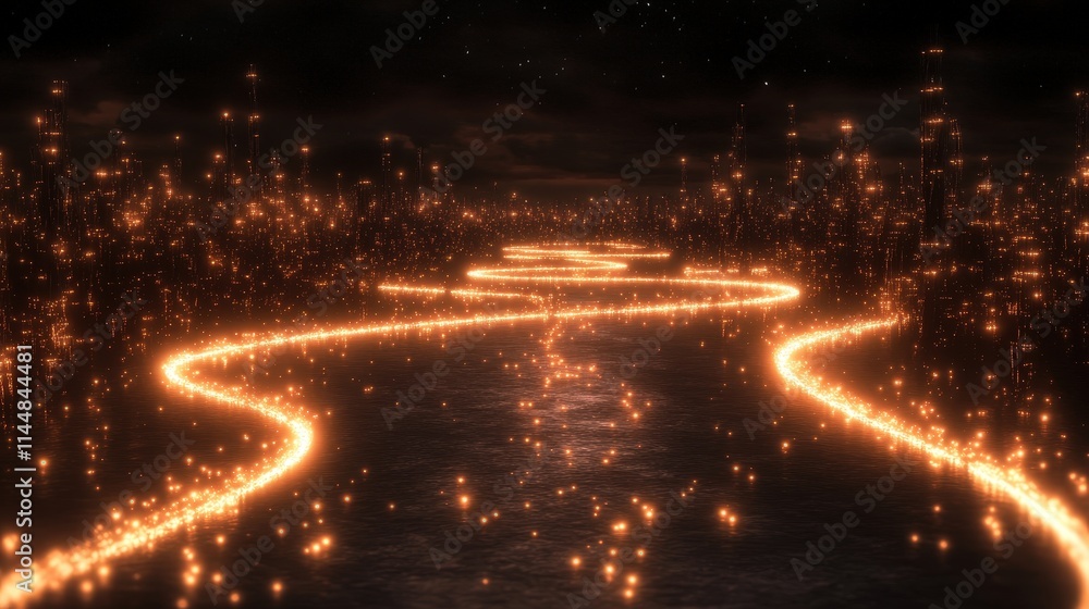 Poster illuminated fiber optic streams create a vibrant pathway in digital art abstract environment night v