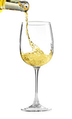 Pouring wine into glass isolated on white