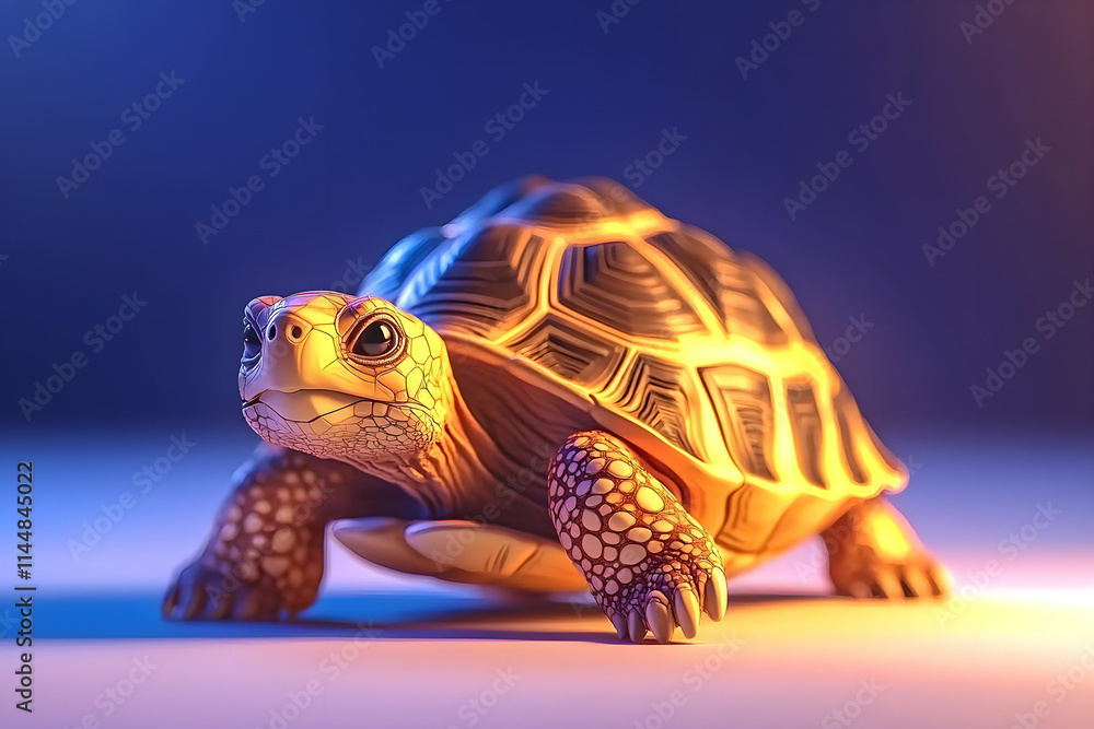 Poster realistic and colorful tortoise on a soft background with vibrant lighting and texture highlights fo