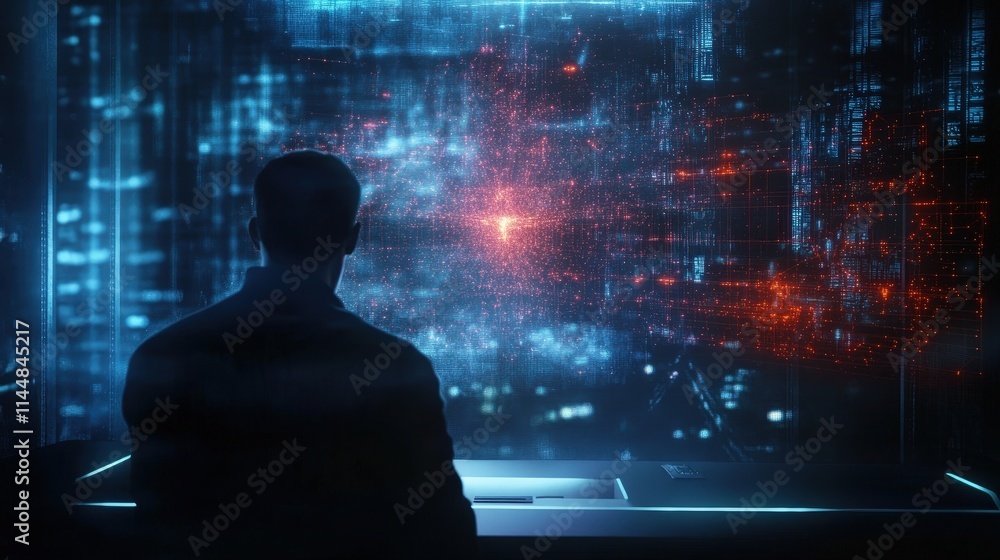 Poster engineers managing fiber optic networks futuristic workspace digital interface high-tech environment
