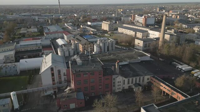 Siauliai, Lithuania - 15th november, 2024: aerial view Gubernija - Historical Unique Brewery factory buildings complex. Manor brewery. Gubernija HUB. Lithuanian beer and kvass produce