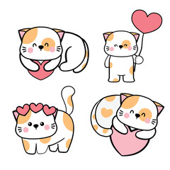 Set of cute cat for valentine's day .