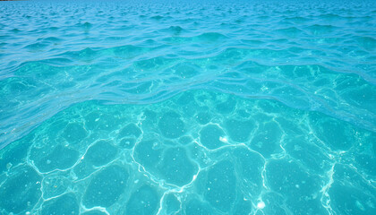 Obraz premium Crystal clear turquoise ocean water with gentle waves under bright sunlight 