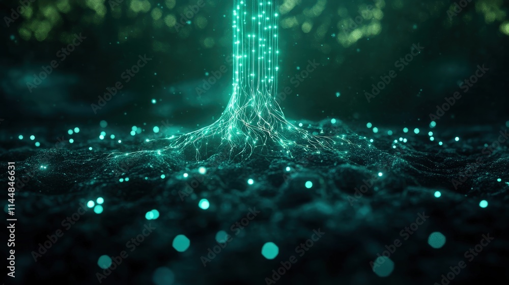 Poster digital representation of fiber optic data flowing virtual landscape visual art abstract environment