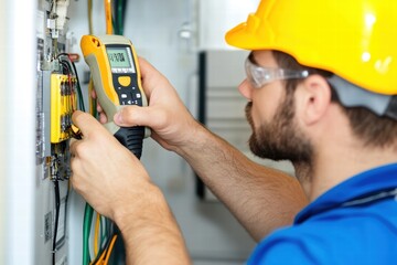 An electrical expert tests a circuit using specialized equipment, demonstrating thorough knowledge and detailed assessment in a high-tech environment for maximum efficiency.