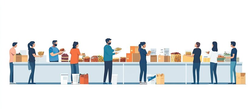 People receiving food donations at a community food bank.