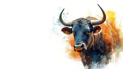 Naklejka premium a bull painted in watercolor on white