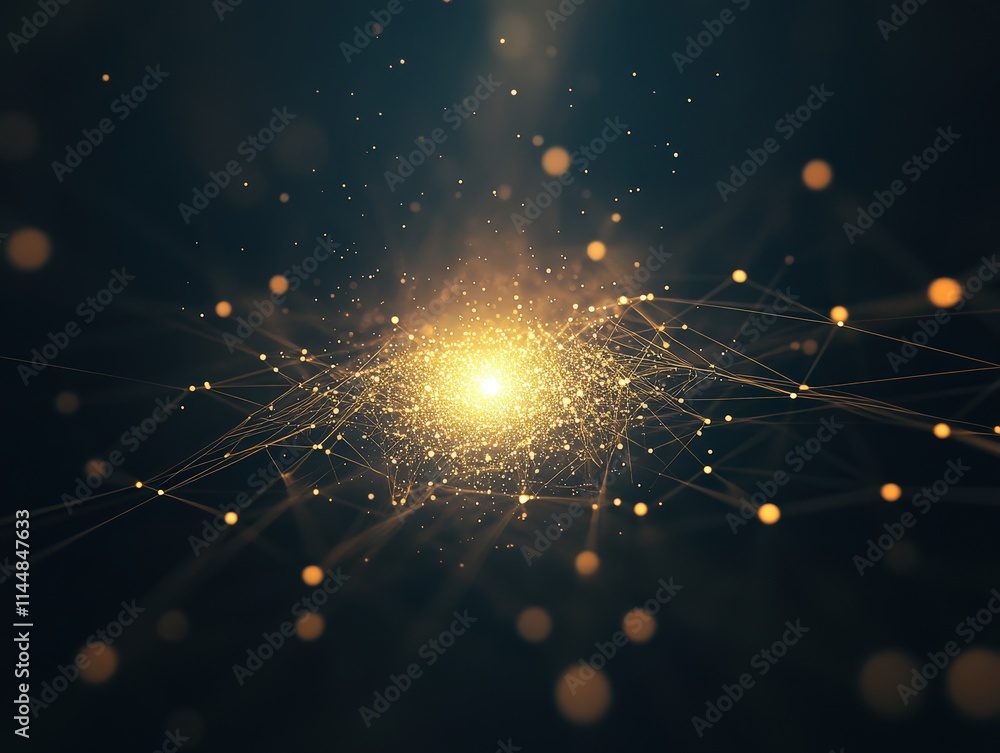 Aufkleber digital network formation fiber optic lines converging into a glowing nod modern technology abstract