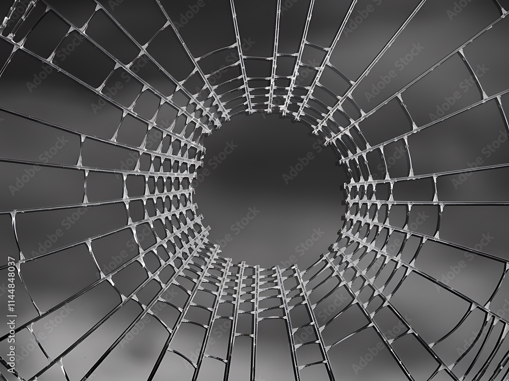 Poster abstract fractal background with circles, stark black-and-white image of a broken glass window with 