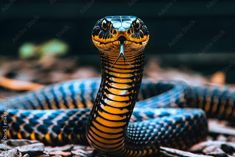 Aufkleber close-up of a stunningly colorful snake with intricate scales and forked tongue in natural habitat s