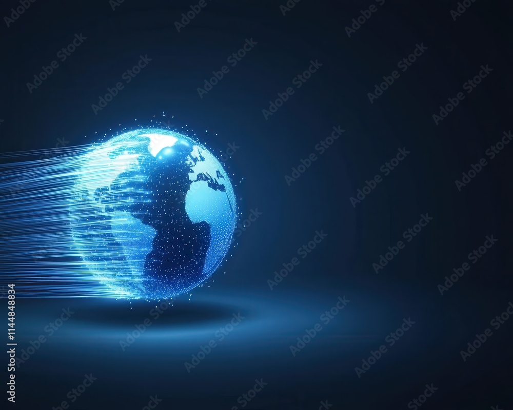 Aufkleber futuristic globe in motion digital world concept abstract art dark background dynamic viewpoint tech