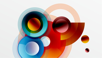 Abstract composition of overlapping circles with smooth gradients and transparency effects. Clean and modern design emphasizing depth, symmetry, and a minimal aesthetic