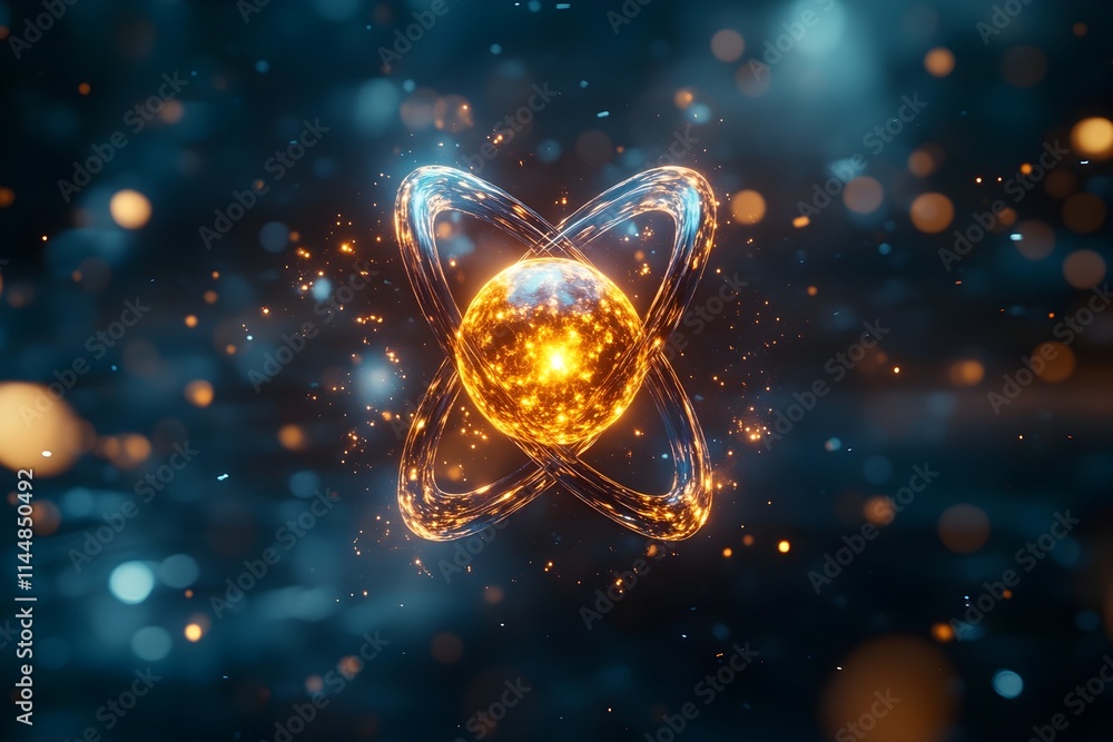 Poster highly detailed and accurate 3d representation of a technetium atom showcasing its electron shell st