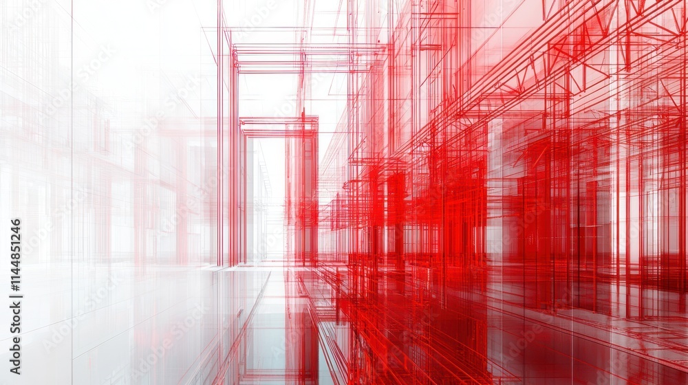 Poster red architectural structure with white background.