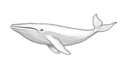 Obraz premium Simple Line Art Whale Illustration for Coloring Books and Marine Life Designs, Vector.
