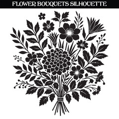 flower bouquets, black and white silhouette illustration