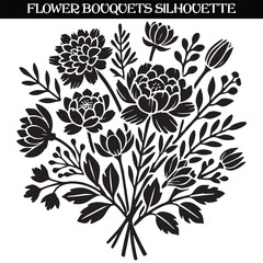 flower bouquets, black and white silhouette illustration
