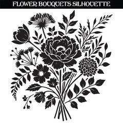 flower bouquets, black and white silhouette illustration