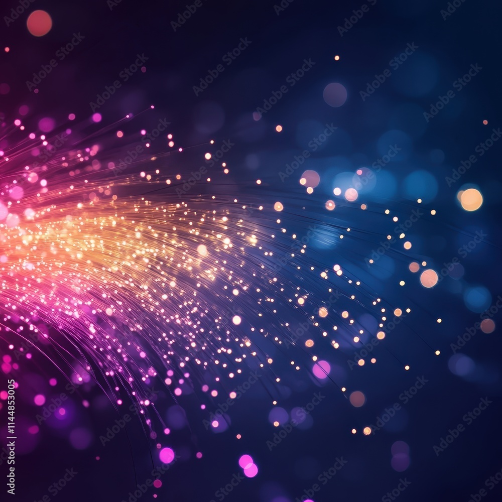 Poster dynamic fiber optic strands high-tech environment macro shot digital universe colorful illumination