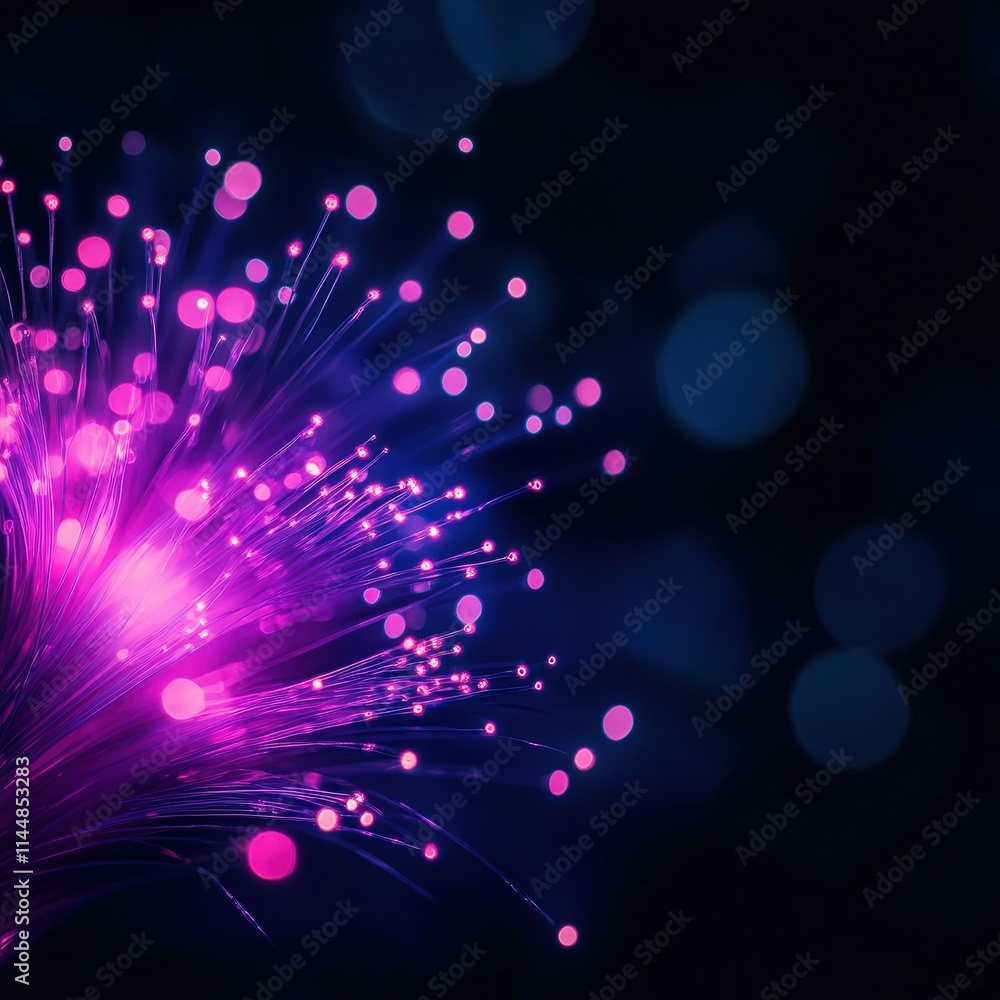 Poster dynamic light journey through fiber optics macro shot dark environment intriguing visual concept
