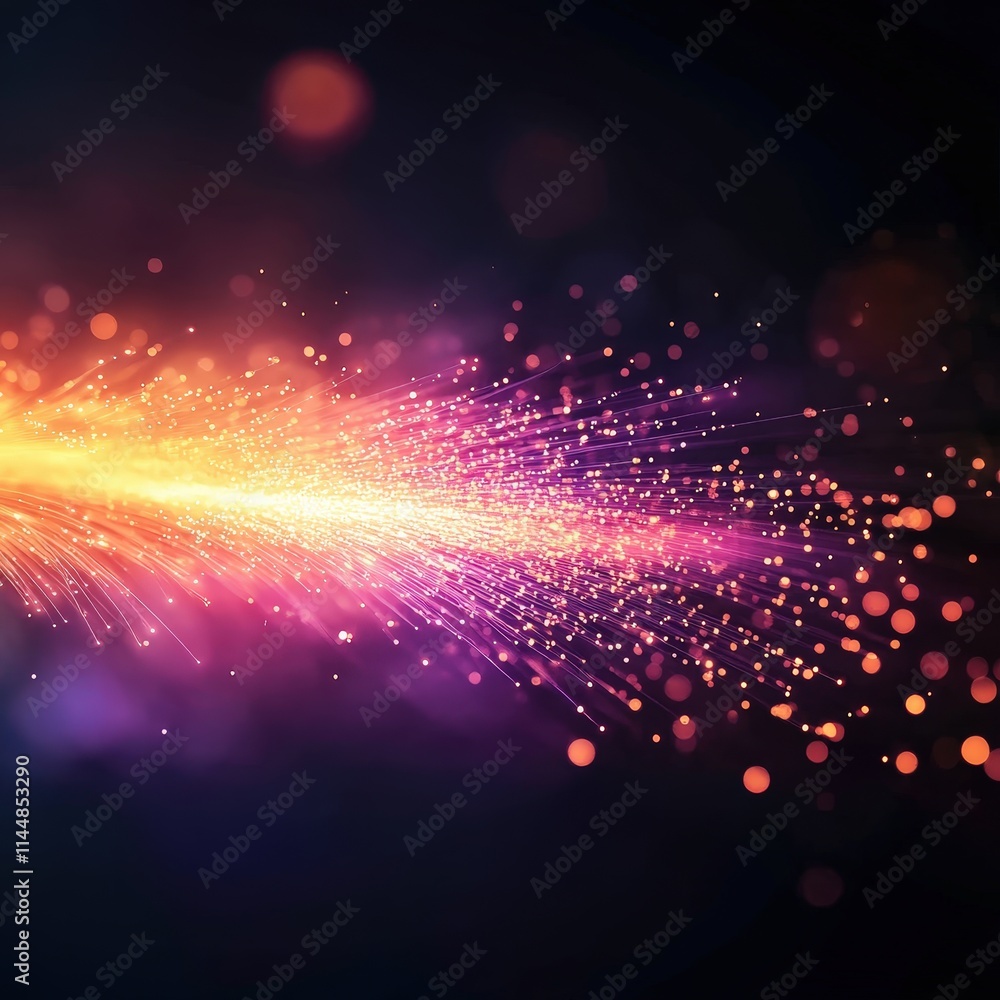 Poster dynamic light burst through fiber optics studio setting abstract artwork dark background close-up vi