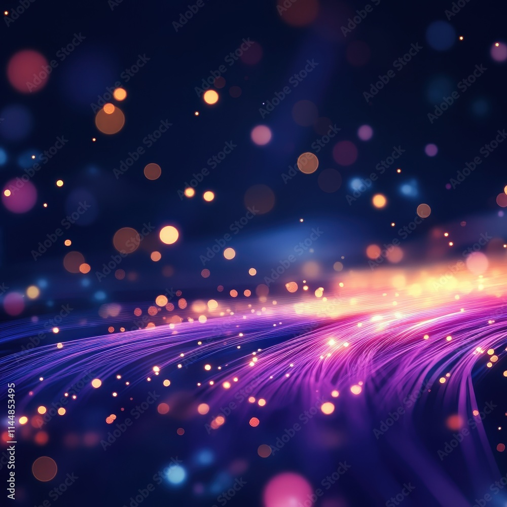 Poster dynamic light pulses of fiber optic cables abstract background digital art vibrant environment macro