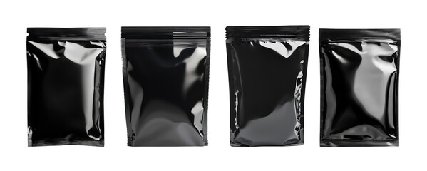 Set of clean black pouch isolated on transparent background.