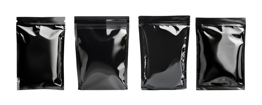 Set of clean black pouch isolated on transparent background.