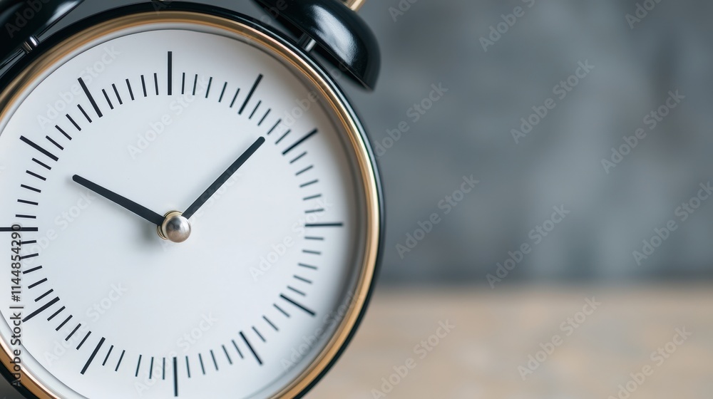 Poster classic black alarm clock with white dial and simple design set against a textured background for ti