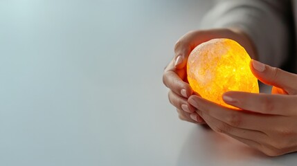 Warm Glow of a Hand-Held Natural Crystal Sphere Providing a Cozy Ambiance in a Minimalistic Indoor Setting for Relaxation and Wellness
