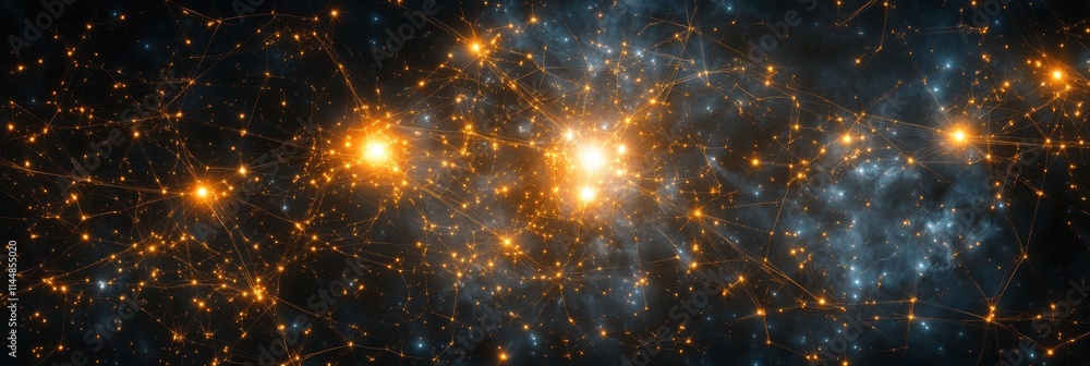 Poster cosmic web connections abstract technology background with illuminated fiber optic network