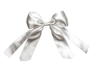 White ribbon and bow isolated on transparent background.