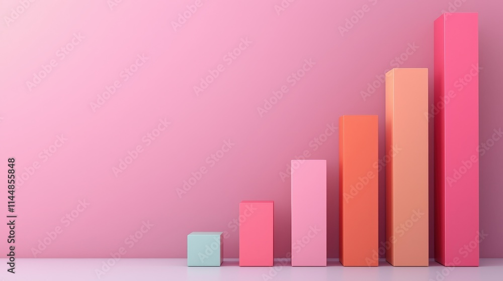 Poster colorful bar graph on pink background representing growth and progress in business with visual appea
