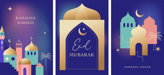 Ramadan Kareem. Modern geometric Islamic greeting card template and wallpaper design. Poster and media banner vector illustration